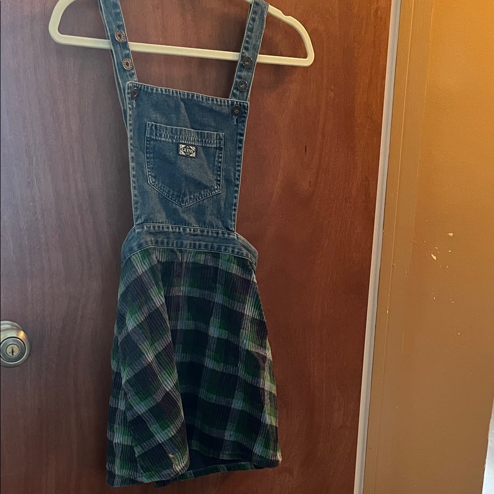 Guess vintage overalls skirt Blue/Green plaid Denim Apparel excellent condition